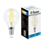 Лампа сд Е14 G45  11W 6400К филамент шар прозрач.LB-511 Feron