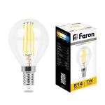 Лампа сд Е14 G45  7W 2700К филамент шар прозрач.LB-52 Feron