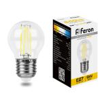 Лампа сд Е27 G45  9W 2700К филамент шар прозрач.LB-509 Feron