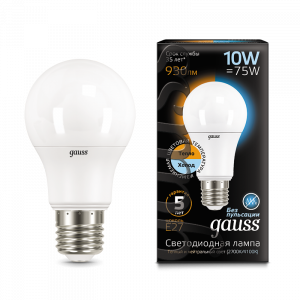 Лампа светодиодная Gauss A60 10W E27 2700K/4100K CTC 1/10/50