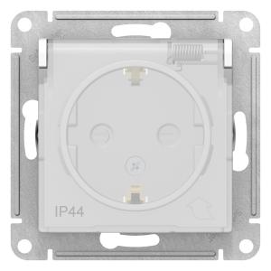 Розетка 1-м 16А С/У З/К со шторками с прозрачной крышкой IP44 Белый AtlasDesign Aqua
