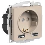 Розетка 1-м 16А С/У З/К со штор.+USB A+А 5В 2,4А Песочный AtlasDesign