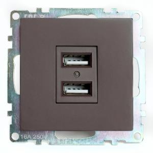 Розетка USB 2-м 250B 2,1А С/У Шоколад Катрин