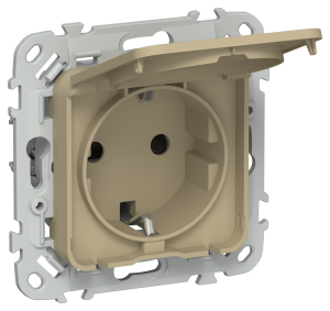 Розетка 1-м 16А С/У З/К со шторками с крышкой IP44 Б/К Хаки FLITE