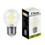 Лампа сд Е27 G45  15W 4000К филамент шар прозрач.LB-515 Feron