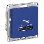 Розетка USB А+С (А7,5Вт+С45Вт) С/У поддерживает современные протоколы быстрой зарядки QC, PD Аквамарин AtlasDesign