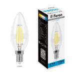 Лампа сд Е14 C35 11W 6400K филамент свеча  прозрач. LB-713 Feron