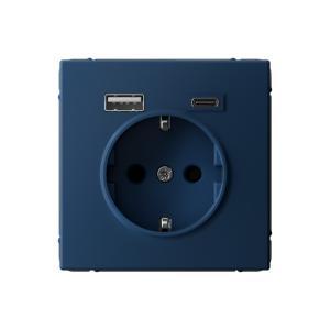 Розетка 1-м 16А С/У З/К со шторками+USB A+С 5В 3А Аквамарин ArtGallery
