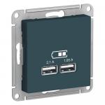 Розетка USB А+А 5В 2,1А С/У Изумруд AtlasDesign