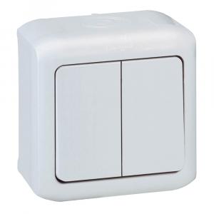 Переключатель 2-клавишный IP44 10А белый Legrand Quteo