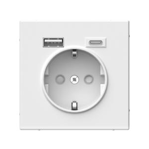 Розетка 1-м 16А С/У З/К со шторками+USB A+С 5В 3А Белая ArtGallery