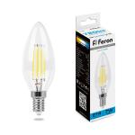 Лампа сд Е14 C35 7W 6400K филамент свеча  прозрач. LB-66 Feron