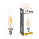 Лампа сд Е14 C35 15W 2700K филамент свеча  прозрач. LB-717 Feron