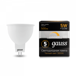 Лампа светодиодная Gauss MR16 GU5.3 5W 2700K DIMM